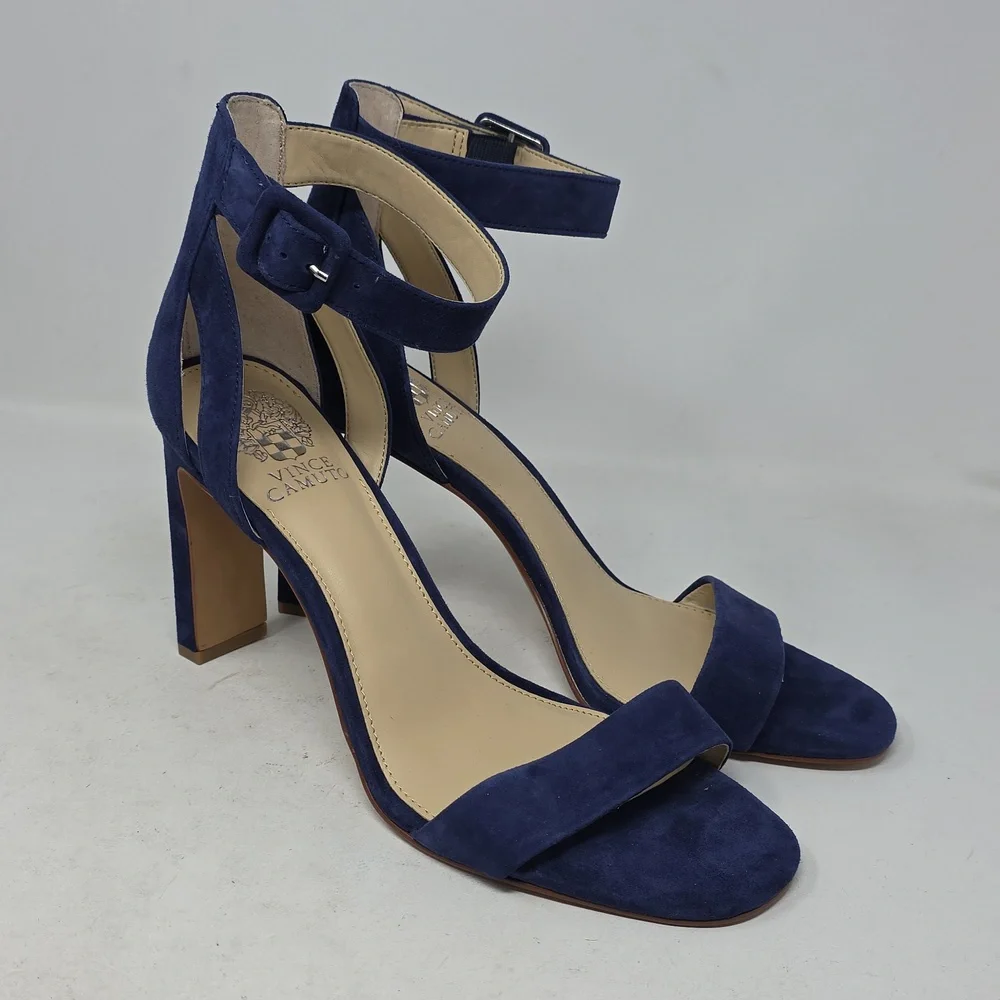 Vince Camuto Bevvyn Deep Blue Strappy Heels Size 10.
